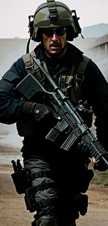 Tactical soldier in action mobile wallpaper.