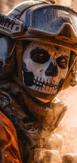 Soldier with skull mask in dusty background