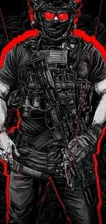 Tactical warrior with night vision gear and red accents.