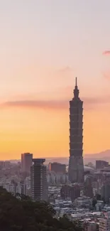 Taipei 101 at sunset with a vibrant skyline view.