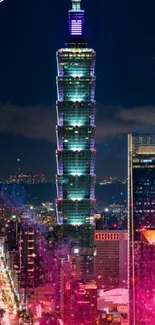 Taipei night cityscape wallpaper with vibrant lights and skyline.