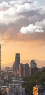 Taipei skyline with Taipei 101 at sunset.