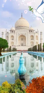 Artistic Taj Mahal wallpaper with sky blue and vibrant elements.