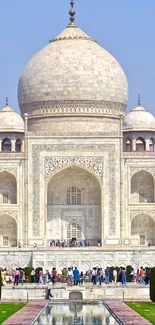 Scenic view of Taj Mahal under a clear blue sky.