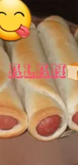 Hotdog buns with emoji, playful food wallpaper.