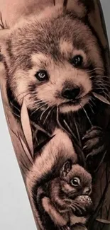 Monochrome tattoo art of animal design.