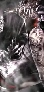 Gothic tattoo art wallpaper with skull and intricate designs.