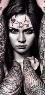 Intricate tattoo design mobile wallpaper with dark art elements.