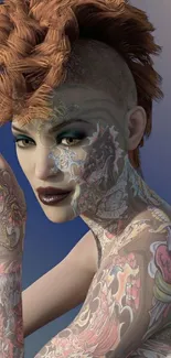 Tattooed punk-inspired figure with vibrant artistic details.