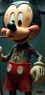 Tattooed cartoon character with pipe.