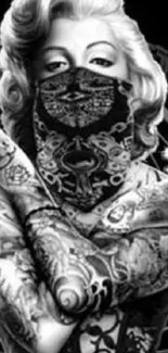 Black and white tattooed glamour icon wallpaper.