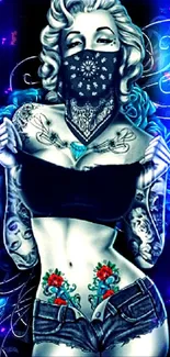 Stylish woman with tattoos in digital art design.