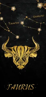 Elegant Taurus zodiac wallpaper with golden bull and starry constellation.