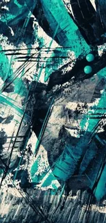 Dynamic teal abstract wallpaper with bold brushstrokes.