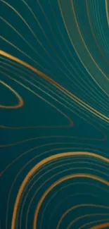 Abstract teal and gold lines on a wallpaper background.