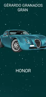 Teal classic car on starry background mobile wallpaper.