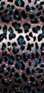 Teal glitter leopard print wallpaper for mobile.