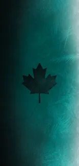 Teal wallpaper with a minimalist maple leaf at the center.