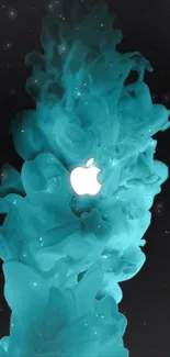 Teal smoke with Apple logo mobile wallpaper.