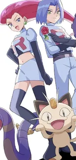 Team Rocket cartoon characters wallpaper for mobile phones.