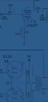 Detailed circuit blueprint on blue background, ideal for tech wallpaper.