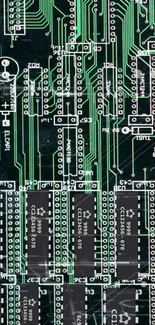 Intricate green circuit board wallpaper showing technology design.