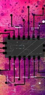 Vibrant abstract wallpaper with tech circuits on a pink-purple background.