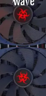 Cooling fans with red central design in tech wallpaper.