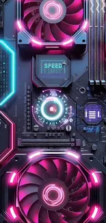 Futuristic circuit board with neon lights