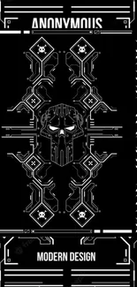 Black and white tech skull design wallpaper.