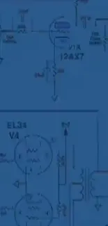 Blueprint circuit design on blue background for mobile wallpaper.