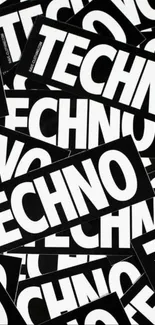 Techno music text in bold black and white typography for mobile wallpaper.