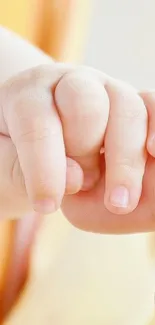 Close-up of a baby hand holding another hand, symbolizing love and warmth.