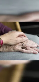 Hands holding softly, symbolizing love and care, on a comforting grey background.