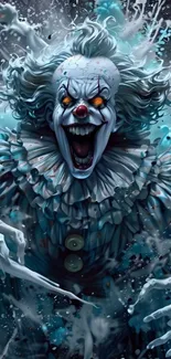 Terrifying clown in gothic horror art, digital painting.