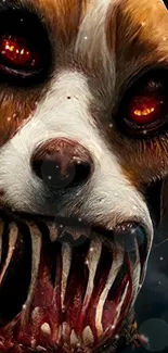 Terrifying horror-themed dog wallpaper with dark, eerie design.