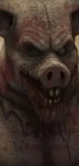 Terrifying mutant pig creature wallpaper with dark tones.