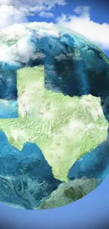 Earth with Texas shape on blue sky wallpaper.