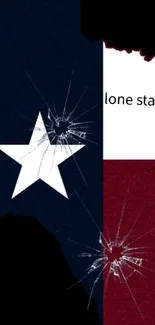 Texas flag mobile wallpaper with artistic design featuring broken glass effect.