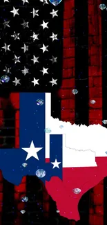 Texas flag with stars and red stripes on abstract background.