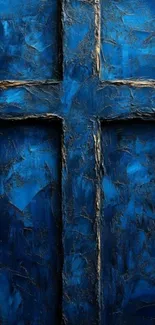 Textured blue cross with deep tones.