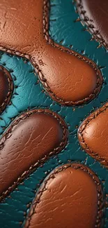 Stylish textured leather wallpaper with brown and teal hues.