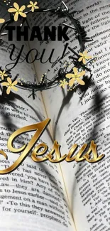 Open Bible with 'Thank You Jesus' text and floral design on a mobile wallpaper.