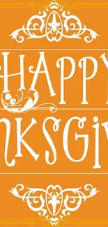 Orange Thanksgiving wallpaper with white decorative text and patterns.