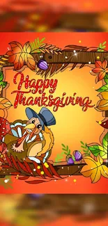 Happy Thanksgiving wallpaper with turkey and colorful autumn leaves.