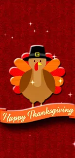 Thanksgiving turkey on red background with festive banner.