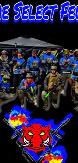 Paintball team The Select Few with vibrant colors on black background.