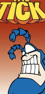 The Tick cartoon character with red background.