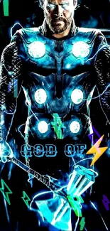 Thor God of Thunder wallpaper with vibrant blue energy.