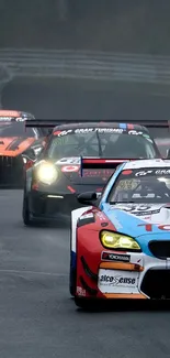 Exciting car race scene on a track.